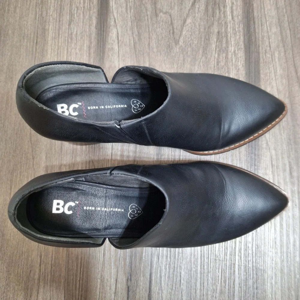 BC Footwear Women's 8.5 Black Vegan Leather Cut Out Pointed Toe Block Heel Boots